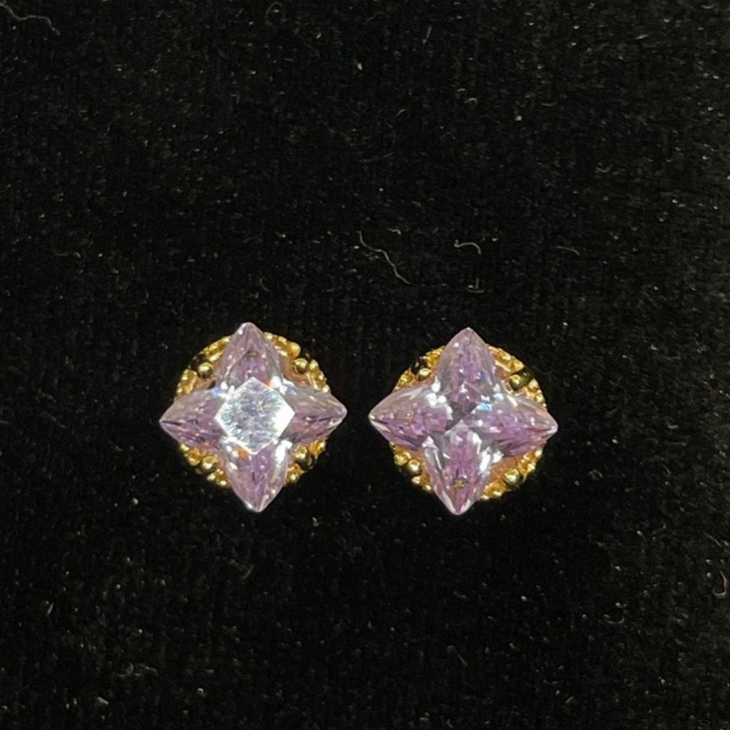 Custom Made Lavender Purple Synthetic Moissanite 18kgp Solid 925 Studs Earrings